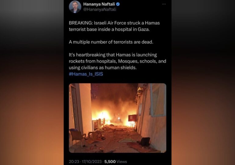 Porta-voz de Netanyahu admitiu no twitter que hospital foi bombardeado por Israel, depois retirou post do ar