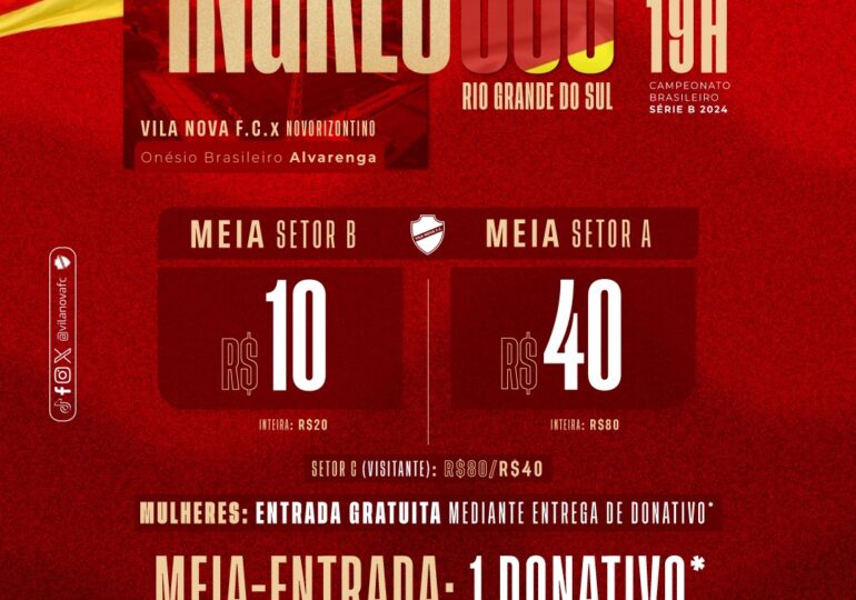 SOS RS: Vila Nova realizará jogo solidário contra o Novorizontino na Série B